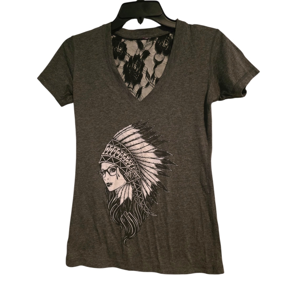 Gray Graphic V-Neck Women’s Top